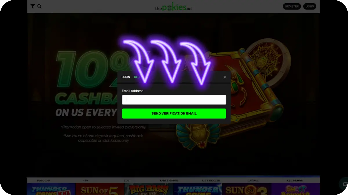 enter your email to continue the pokies casino login process